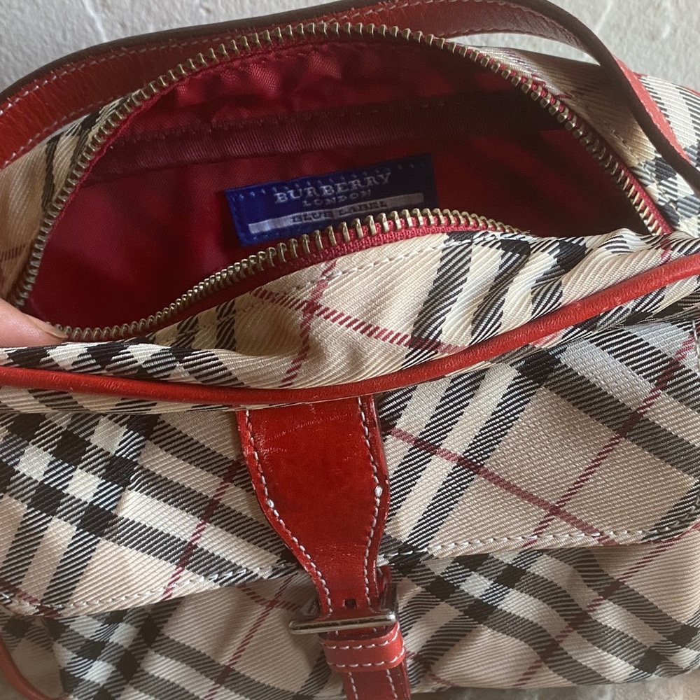 Burberry Red and Cream Plaid Shoulder Bag